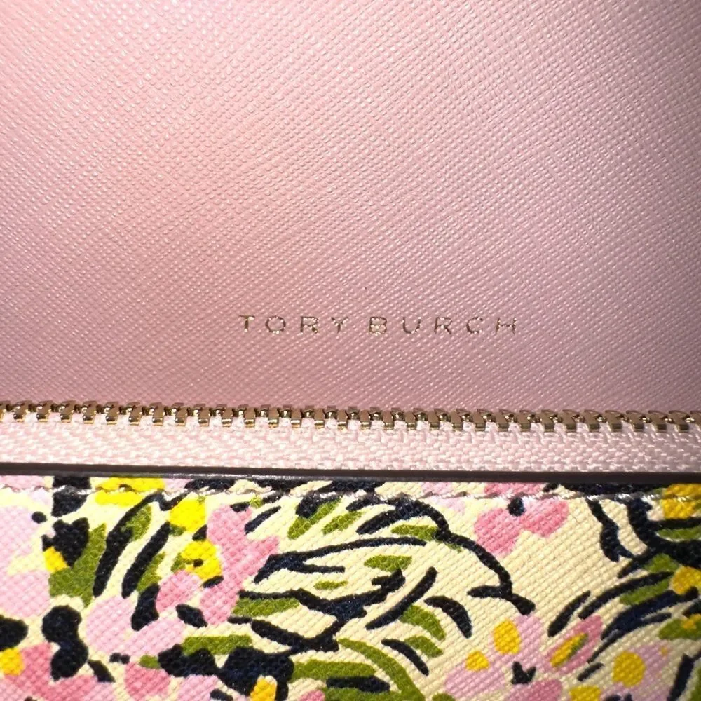 Tory Burch Beige Floral Print Leather Gemini Shoulder Bag